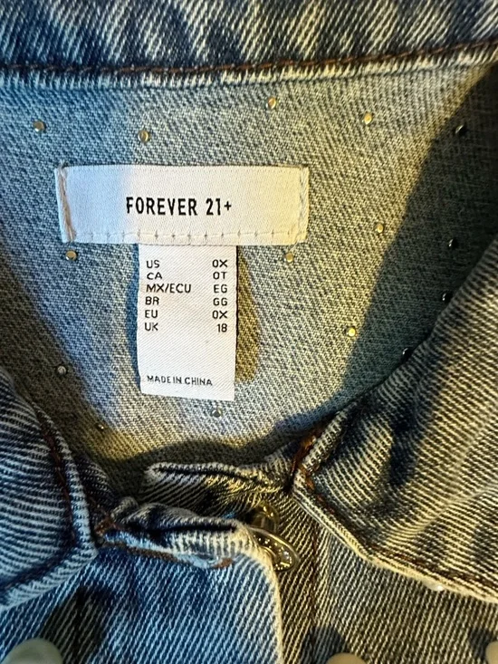 Forever 21 pearl and rhinestone denim jacket - Picture 2 of 3